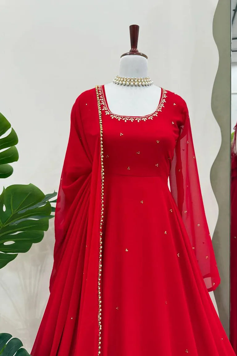 Wedding Wear Red Gown Set