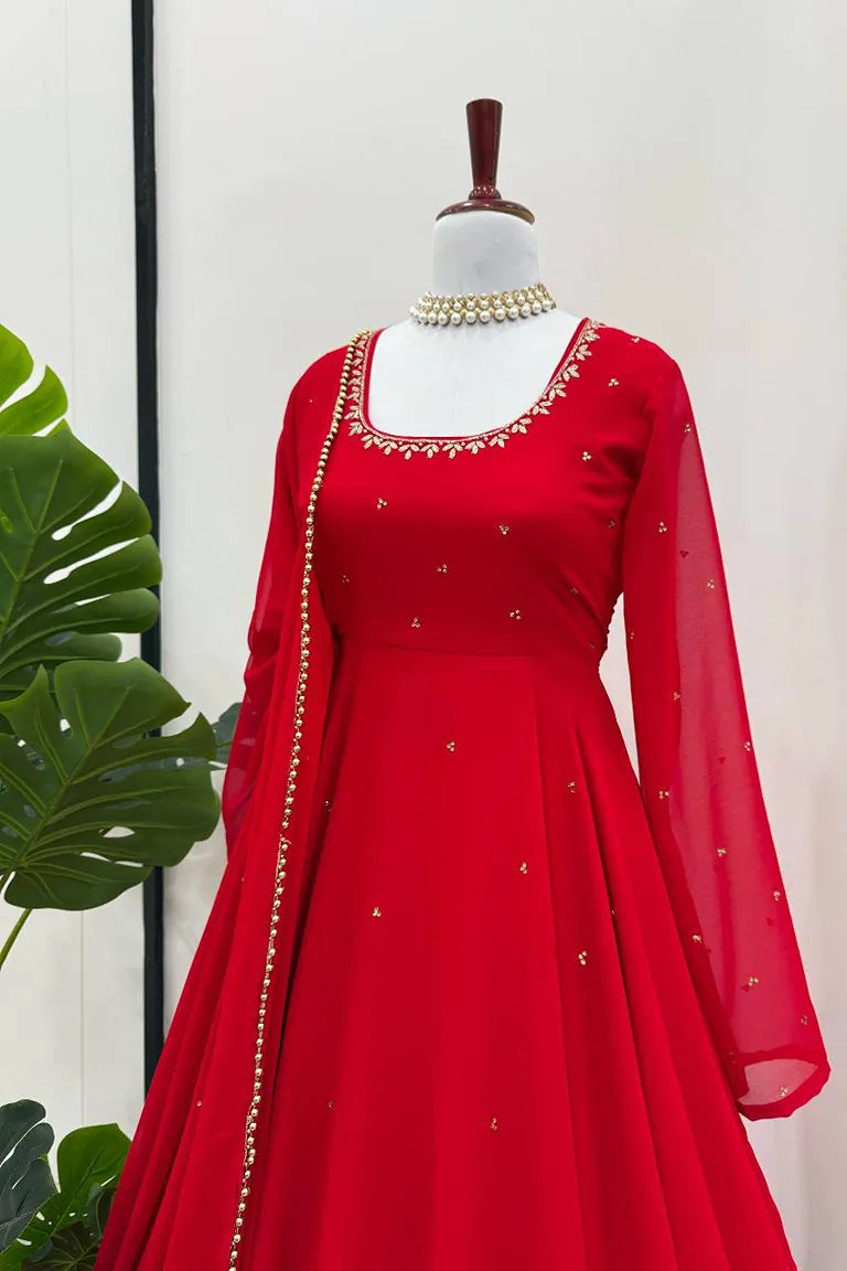 Wedding Wear Red Gown Set