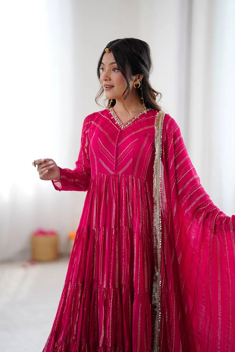 Rust Orange Full-Flare Anarkali