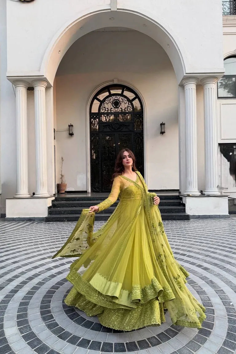 Royal Lime Anarkali Set