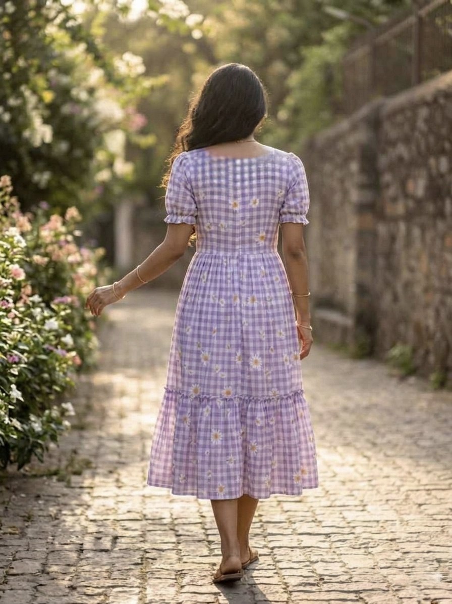 Muslin Silk Checkered Summer Dress
