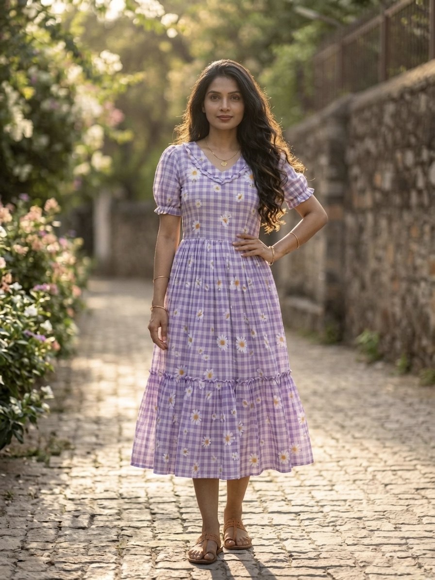 Muslin Silk Checkered Summer Dress