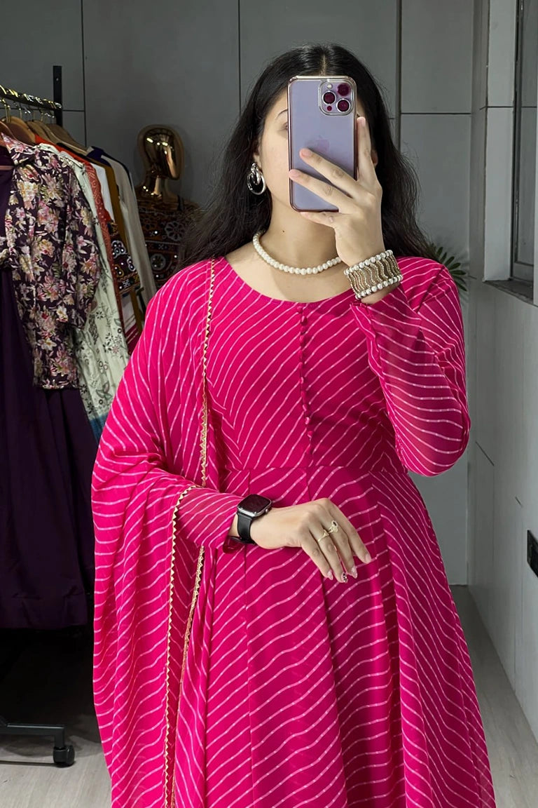 Blush Pink Majestic Leheriya Kurti