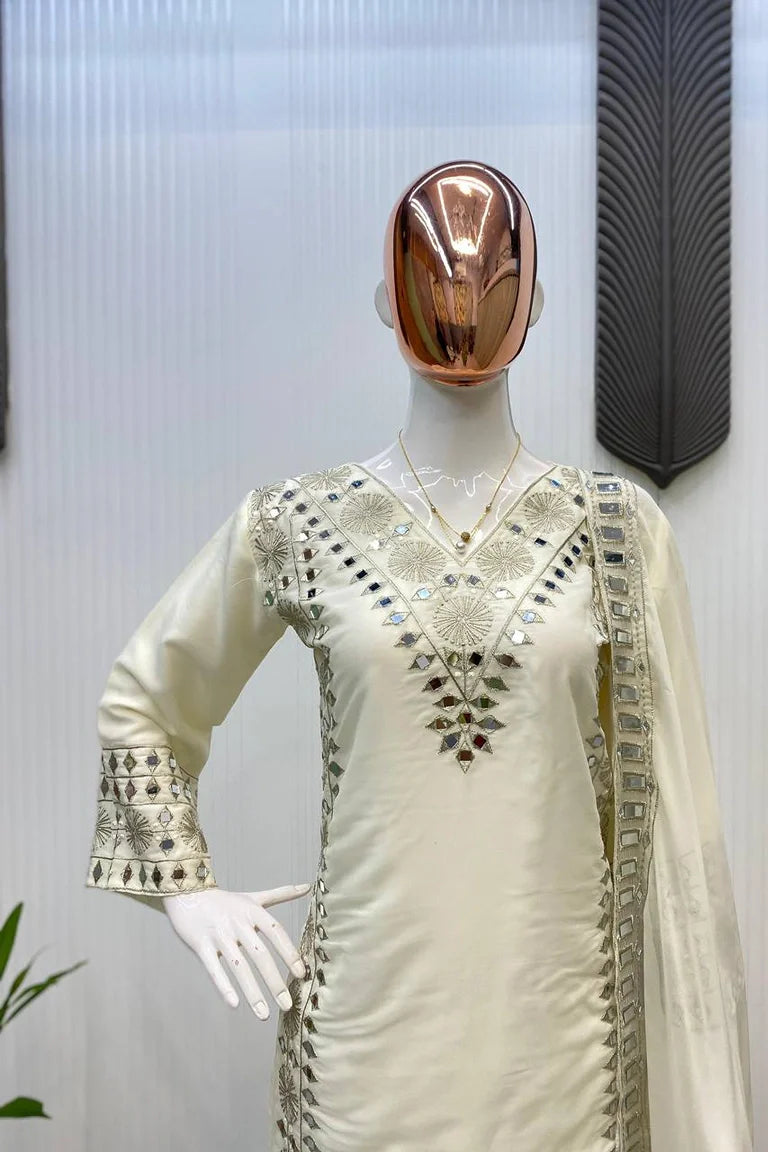 Ivory Mirror Work Suit Set