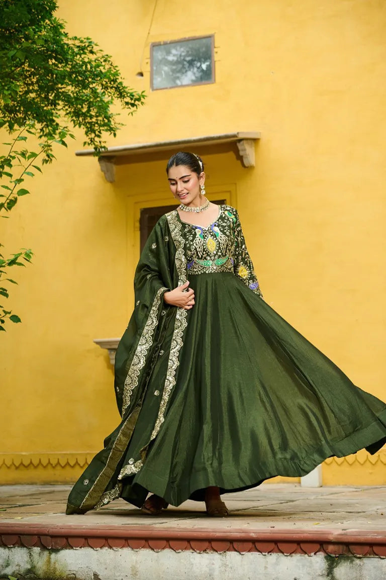 Emerald  Embroidered  Gown