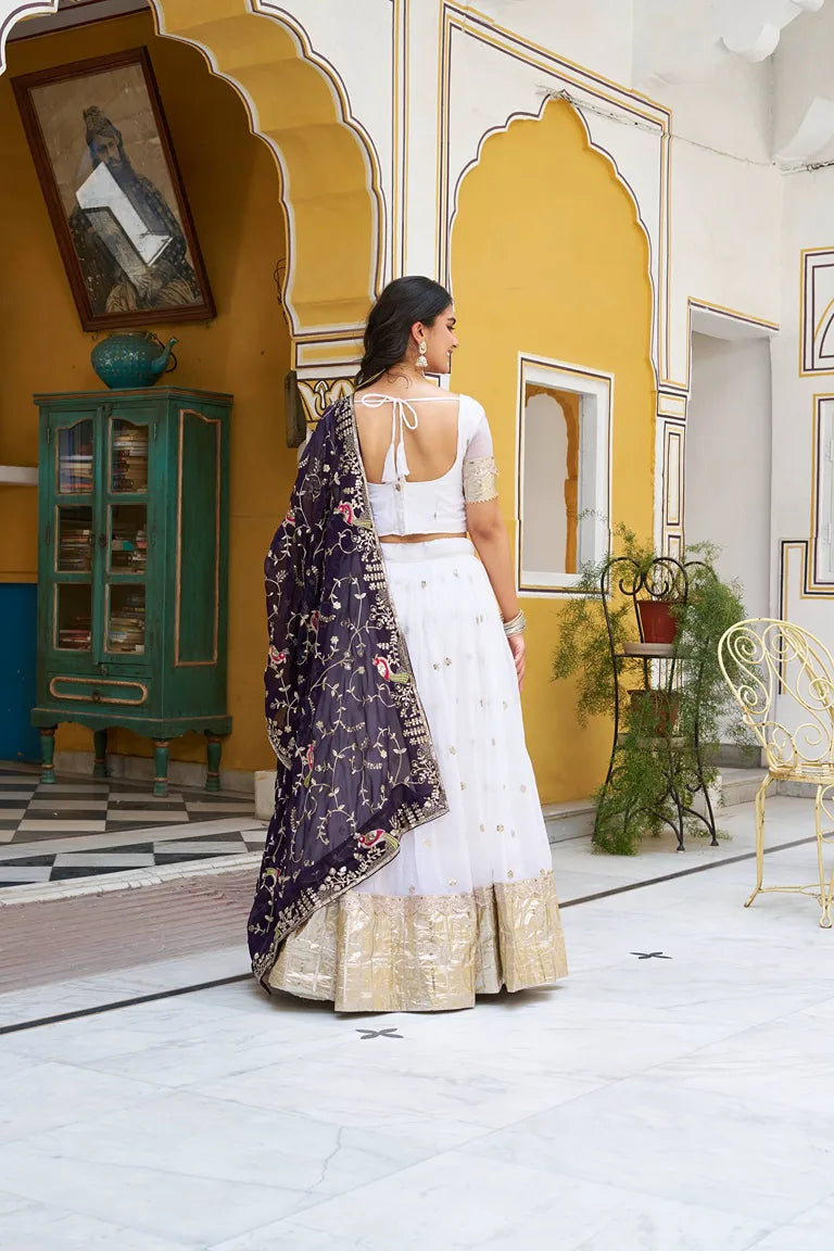 White & Purple Contrast Lehenga Set
