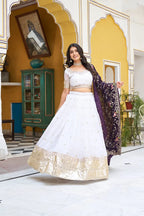 White & Purple Contrast Lehenga Set