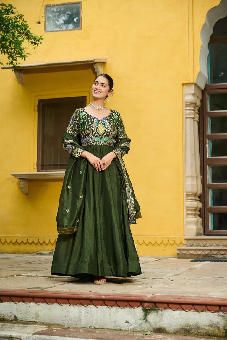 Emerald  Embroidered  Gown