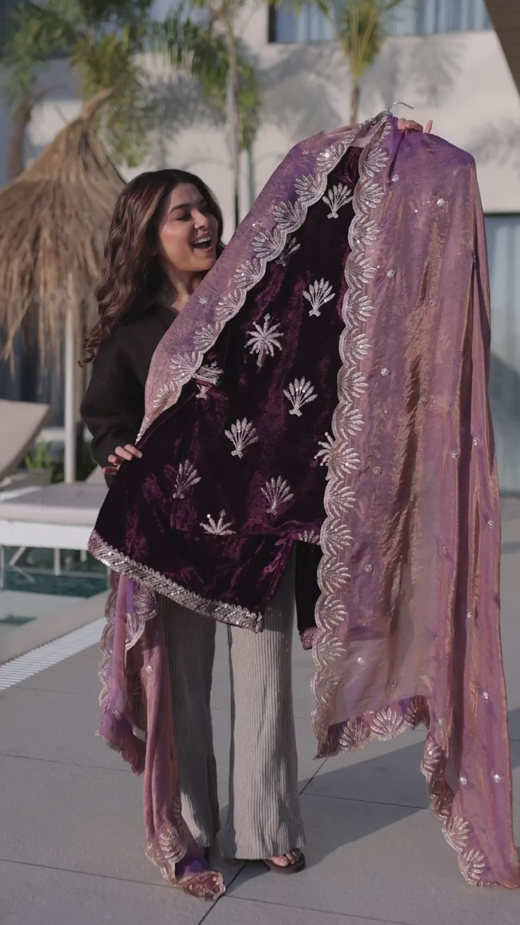 Wine Velvet  Palazzo Suit