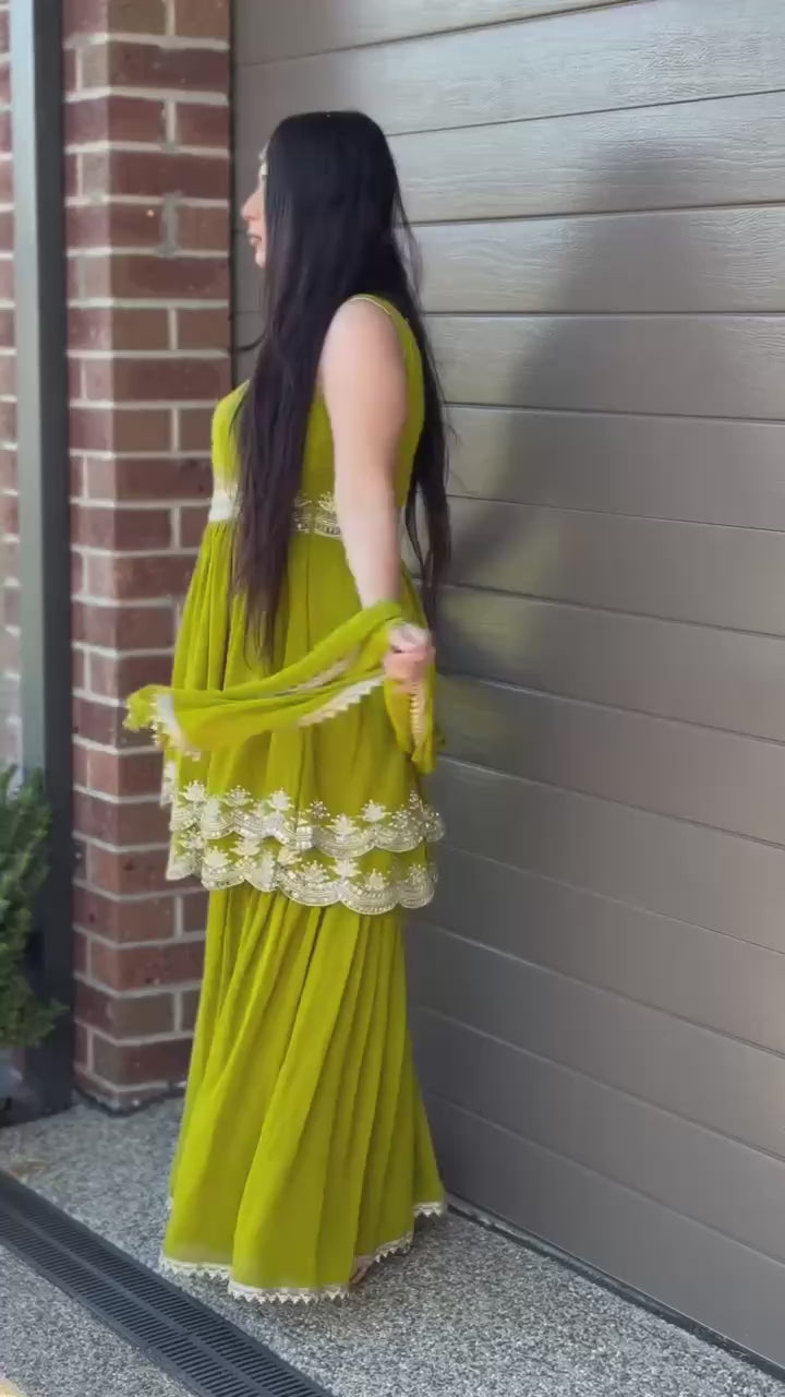 Lime Green Georgette Sharara Suit