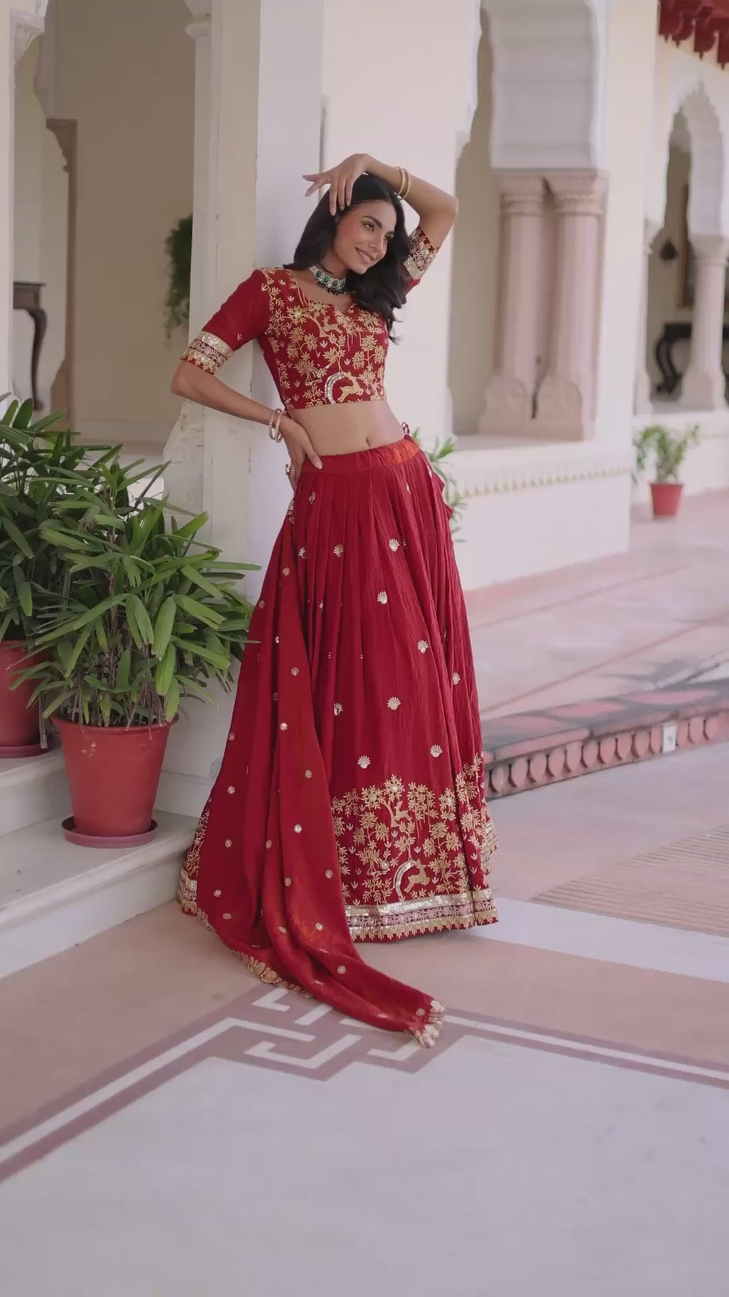 Traditional Vichitra Silk Lehenga Set