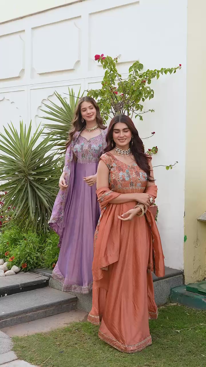 Festive Flared Silk Gown with Dupatta