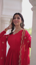 Ruby Red Flared Gown