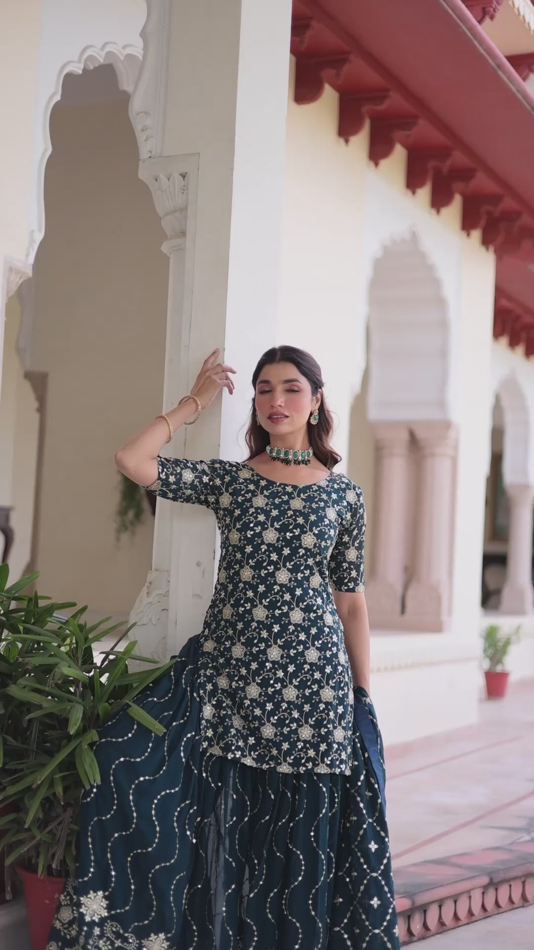 Party Wear Kurti with Sharara Dupatta