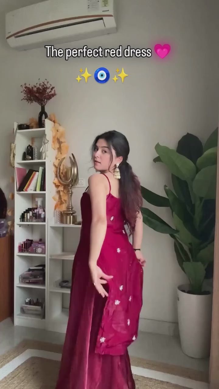 Festive Red Palazzo Suit with Dupatta
