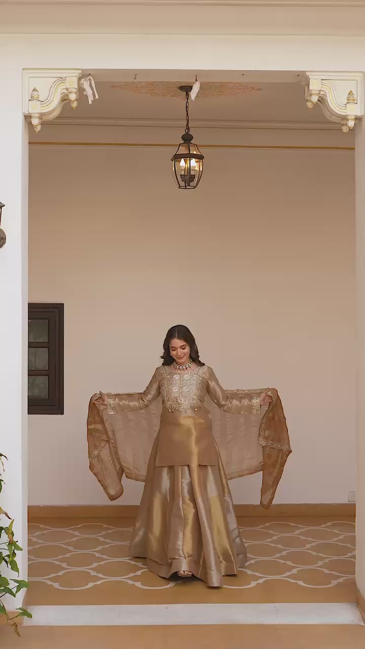Golden Banarasi Lehenga Set