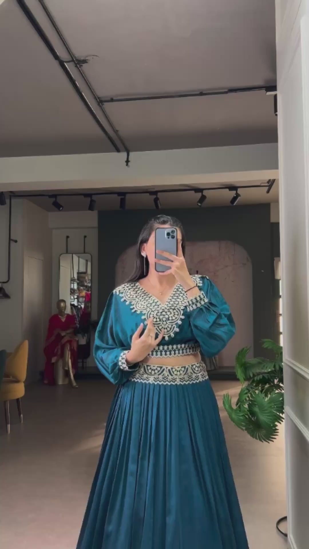 Pleated Vichitra Silk Skirt & Top