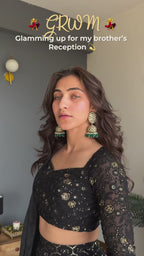 Black Sequin Georgette Sharara Set