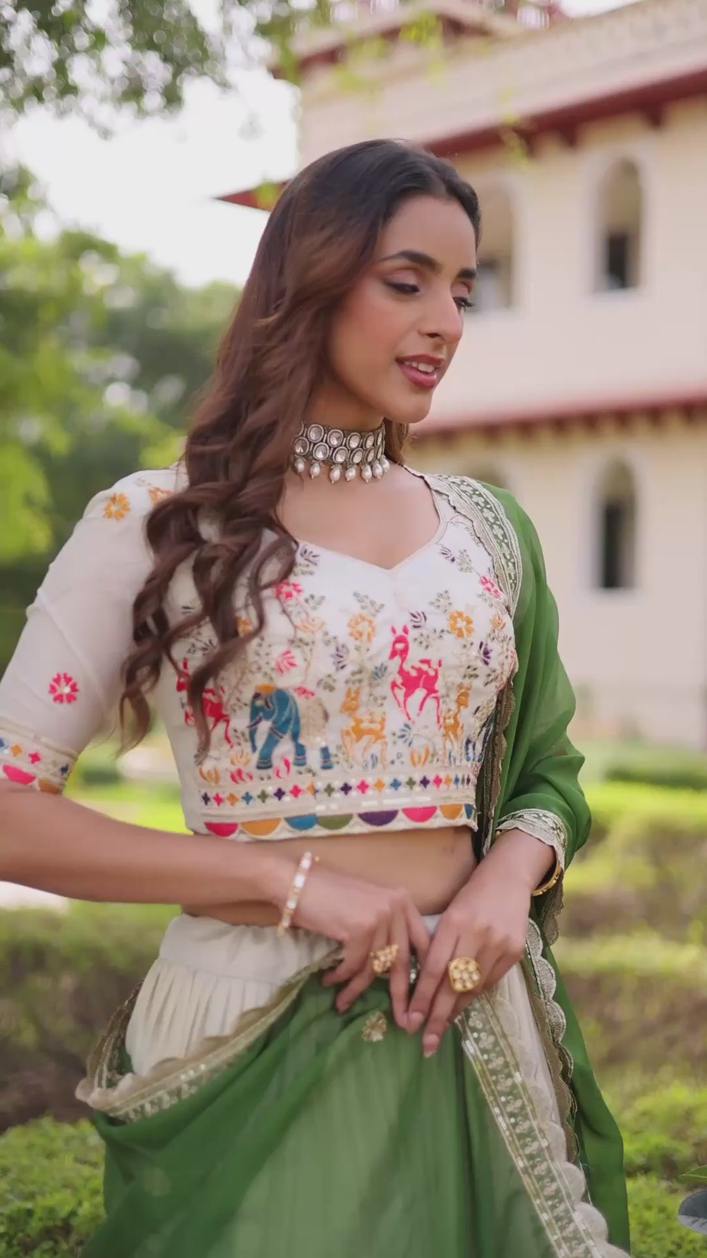 Designer Folk Art Tiered Lehenga Outfit